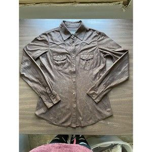 Outback Trading Co Womens Small Sabrina Faux Leather Western Pearl Snap Brown